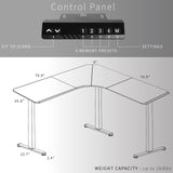 Height Adjustable 71 x 71 inch Curved Corner Stand Up Desk, Black Table Top, Black Frame, Memory Controller