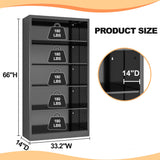 Tall Metal Bookcase, 5 Shelf Black Bookcase with Adjustable Shelves, Large Bookshelves and Bookcases