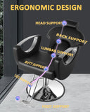MIMWOW Salon Chair, Reclining Salon Chair for Hair Stylist, Barber Chair with Heavy Duty Hydraulic Pump, Hair Chairs Tattoo Braiding Beauty Spa Equipment, Cool Silver Black