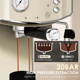 gapalilo Retro-Style 20 Bar Espresso Machine with Milk Frother, ESE Pod Compatible Coffee Maker with Pressure Gauge, 54 oz PP Removable Water Tank for Home Barista (Beige)
