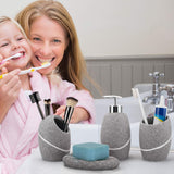 Bathroom Accessory Set,4 Pieces Bathroom Decor Accessories Complete Set Vanity Countertop Accessory Set,Includes Bathroom Soap Dispenser Set,Toothbrush Holder Set,Tumbler,Soap Dish,Grey Granite