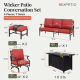 MIXPATIO 6-Piece Metal Patio Conversation Set, Fire Pit Table, 2 Ottomans