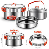Camping Cooking Set | Stainless Steel Camping Pot and Pan Set with Kettle Cups Plates Forks Knives Spoons Jorunhe
