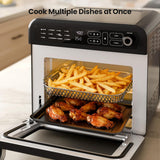 Kismile 18QT Air Fryer Toaster Oven Combo, 12-in-1 Countertop Convection Airfryer Oven, 70–450℉, Bake, Roast, Reheat & Broil, Fits 8–10″ Pizza, Includes Full Accessories, Stainless Steel (Black)