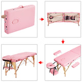 Massage Table Portable Adjustable Massage Bed Foldable Massage Therapy Table 3 Folding 84 Inch | Pink Yaheetech