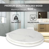 Angel Shield Marble Toilet Seat Durable Molded Wood with Quiet Close,Easy Clean，Quick-Release Hinges (Elongated,White Marble)