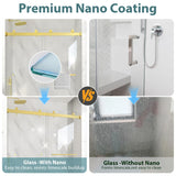 KPUY Frameless Shower Door, 43-48" W x 76" H Double Sliding Glass Shower Door, 1/4" (6mm) Thick Tempered Clear Glass with Explosion-Proof Film Nano Coating, Brushed Gold