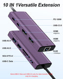 USB C Laptop Docking Station Dual HDMI Monitor 10in1 Dongle Type-C Hub Dock
