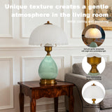 WELAISA Table Lamps Ceramic Retro Lamp for Living Room,16.73" Modern Bedside Nightstand Traditional Lamps, Classic Chinoiserie Green Glass Lamp for Home (French Country)