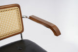Height-Adjustable Office Chair with Wheels, Wood Armrest & Walnut Back