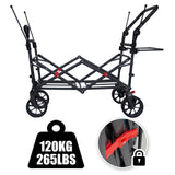 TMZ Collapsible Folding Outdoor Utility Wagon with Removable Canopy - 265lbs Heavy Duty Trolley with Rubber Wheels (Beige/Green)