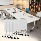 Mobile Folding Modular Conference Tables with Wheels, Rolling Training Seminar Desks for School Classroom Office Library, 4-Person White 55.1IN