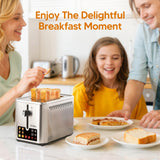 Trisiko® Touch Screen Toaster 2 Slice, Stainless Steel Smart Toaster with Digital Timer, 1.38" Extra-Wide Slots for Bread& Bagel,with Reheat, Defrost