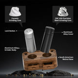 Luvan Professional Salt and Pepper Mill Set with Wooden Stand, Top Button Lock, Heavy Duty Aluminum Manual Pepper Grinder with Adjustable Coarseness, Gift Set for Friends & Family