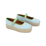 MAIJED Mary Jane Woven Espadrilles for Women Round Toe Ballerina Shoes Canvas Summer Flats Light Blue US11