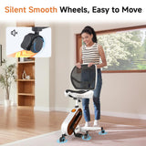 HitGo Home Office Fitness Bundle: Under Desk Exercise Bike Chair & Height Adjustable Mobile Standing Desk, 330LBS Capacity, 8-Level Resistance, Pneumatic Sit Stand Desk with Wheels for Home Office