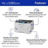 Brother HLL3280CDW Wireless Compact Color Laser Printer, Duplex, Mobile Printing & Ethernet