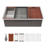 Sarlai 32 Inch Undermount Sink Stainless Steel Undermount Kitchen Sinks Workstation Single Bowl 16 Gauge Under Counter Kitchen Sink Basin 32x19x10 Inch