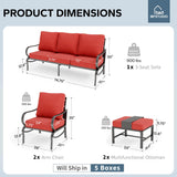 MFSTUDIO 5 Piece Metal Patio Furniture Set with Red Cushion