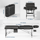Brelley Massage Table Portable, 2-Fold Lash Bed with Side Pocket, Adjustable Height, Sturdy Aluminum Frame, Esthetician Spa Facial Tattoo Bed with Face Cradle & Carrying Bag, Black