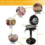 Electric Grill, Techwood Indoor/Outdoor Electric BBQ Grill, 1600W Portable Removable Stand Grill with Adjustable Heat & Drip Tray (Black)