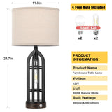 Seealle Table Lamps for Living Room Set of 2 - Black Bedside Lamp for Bedroom with USB C+A & Outlet, Farmhouse Lamps for Night Stands, 3-Way Dimmable Touch Lamps for Living Room with Oat Shade