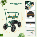 Rolling Garden Seat with Wheels, Garden Cart with 360° Swivel Seat for Planting, Garden Stool Scooter with Replaceable Handle