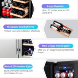 Tylza Wine and Beverage Refrigerator, 24 Inch Dual Zone Wine Beverage Cooler, Holds 20 Bottles and 88 Cans, Built-In and Freestanding