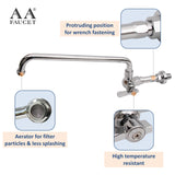 AA Faucet Single Wall Mount Commercial Manual Wok Range Faucet with 14" Swing Spout, Brass Construction Chrome Polished for Restaurant Kitchen NSF Approved