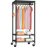 P6 Mini Rolling Clothes Rack Heavy Duty, Clothing Racks for Hanging Clothes, 23.6''W x 14''D x 74.6''H, Black FUTASSI