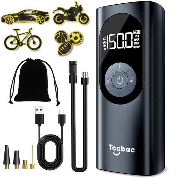 Tccbac Tire Inflator Portable Air Compressor for Car,Large Motor 2X Fast, Bike Pumps with 150 PSI High Pressure Gauge and LED Light Tccbac