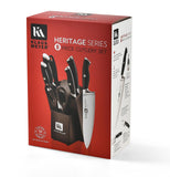 Klaus Meyer 8-Piece Kitchen Knife Set, German High Carbon Steel Pakka Wood Handle Chef Knife Set With Block, Ultra Sharp With Scissors, Sharpener Rod.