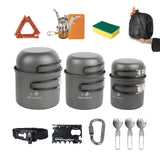 Camping Cookware Mess Kit, 17 pcs Backpacking Cooking Gear, Lightweight Camping Pots and Stove Set for 3 Person WAILAMHK