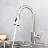 Kohonby Single Handle Kitchen Faucet with Pull Down Sprayer Modern Stainless Steel Arc Kitchen Faucet Brushed Nickel, Commercial Kitchen Sink Faucet with Deck