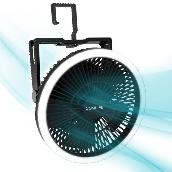 Camping Fan with LED Lantern, 8-Inch Portable Camping Fan, 10000mAh Rechargeable Battery Operated Tent Fan, 3 Speeds Table Fan with Light & Hook for Camping RV Travel Jobsite Hurricane Power Outage COMLIFE