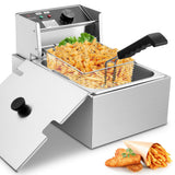 Deep Fryer with Basket 10L/12.7QT 1700W Electric Deep Fryers 0.7mm Thickened Stainless Steel Countertop Oil Fryer Large Capacity for Home and Commercial Use with Temperature Limiter (6L)