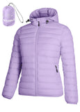 ATLASLAVA Women's Packable Puffer Jacket Hooded LightWeight Down Coat Winter Windproof Warm Quilted Short Light Purple L