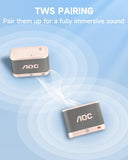 AOC Portable Bluetooth Speaker, Shower Speaker, BT 5.4 with Wireless Stereo Pairing, BassUp, IP65 Waterproof, Dustproof, 30-Hour Playtime, Compact Small for Home, Outdoors, Travel, White