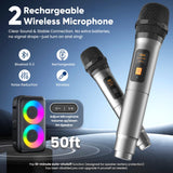 Karaoke Machine for Adults Kids, Portable Bluetooth Speaker with 2 Wireless Microphones, TWS Mode & LED Light, 10H Battery PA System, Home Party Outdoor Camping Birthday Gifts (Black)