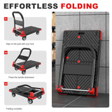 Heavy Duty Foldable Push Cart Dolly - Mobile Platform Truck with 360°Swivel Wheels