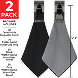 STICKIT Magnetic Golf Towel Gray and Black 2-Pack | Top-Tier Microfiber Golf Towel with Deep Waffle Pockets