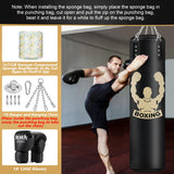 Filled Punching Bag for Adults, 4FT PU Leather Hanging Bag with 11lb Sponge Filler, Come with 12OZ Gloves, Heavy Bag Boxing Equipment for Training Karate Kickboxing Home Gym