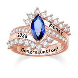 Oseew 2027 Women Senior Class Graduation Ring High School (Rose Gold)