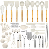 50 PCS Silicone Kitchen Utensils Set Complete Kitchen Set - 800°F Heat Resistant Non-Stick Premium Silicone Cooking Utensils W Wooden Handles Kaluns