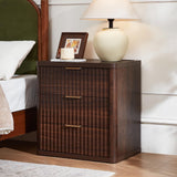 LEYAOYAO Fluted Farmhouse Nightstand Set of 2 with Charging Station, 23" Wide 3 Drawers Night Stand,Walnut Dresser for Bedroom,Bed Side Table Chest of Drawers,Wood End Table for Living Room