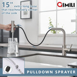 GIMILI Touchless Kitchen Faucet with Pull Down Sprayer, 15” Hight Brushed Nickel Single Hole Handle Kitchen Sink Faucets