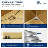 Sarlai 32 Gold Undermount Kitchen Sink - 32" x19" Kitchen Sink Ledge Workstation 16 Gauge Gold Stainless Steel Deep Single Bowl Under Counter Rectangular Sinks Basin