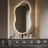 WallBeyond 36"x20" Irregular LED Vanity Mirror with Backlight, Asymmetrical Bathroom Mirror with Lights for Makeup or Modern Sink Area, Anti-Fog & Dimmable, Horizontal/Vertical Mount