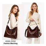 Slouchy Hobo Bags for Women, Large Shoulder Bag with Top Handle, Vintage Crossbody Purse Leather Travel Slouchy Tote Handbag (Brown)