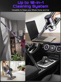 Cordless Vacuum Cleaner, 10 in 1 Stick Vacuum with Powerful Suction, Hose, Green LED Light, Anti-Tangle Brush, Lightweight Rechargeable Vacuum Cleaner for Home, Hardwood Floors,Pet Hair (Purple)